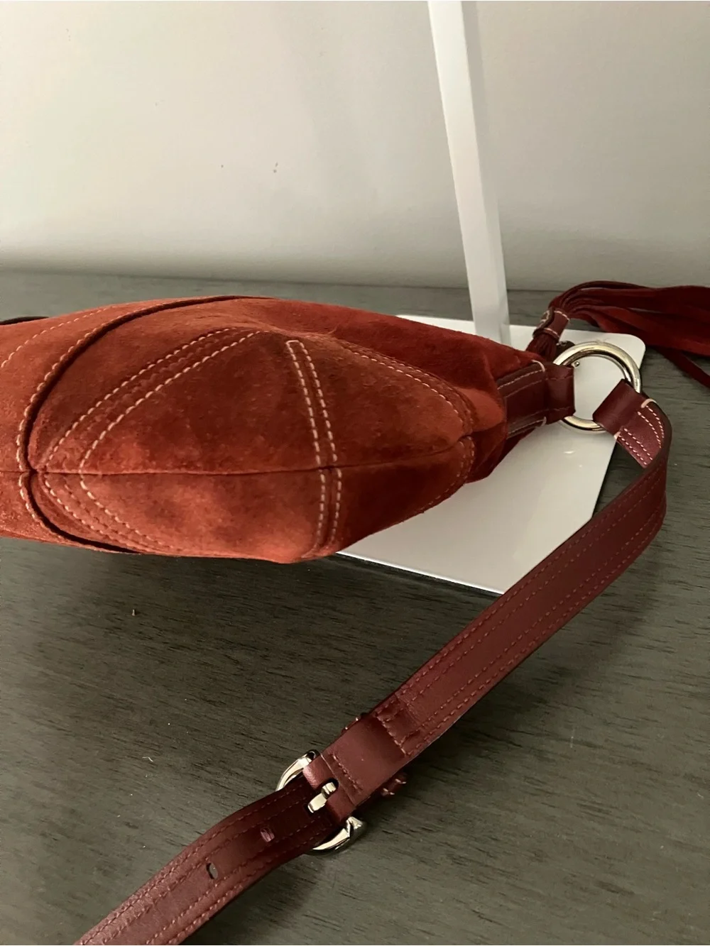 Coach Suede Burgundy SoHo crossbody Bag with Tassel